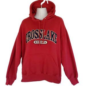 Cross Lake Minnesota Red Fleece Hoodie Sweatshirt Large Kangaroo Pocket